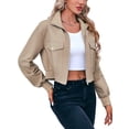 thumbnail image 5 of Long Sleeve Stand Collar Solid Women Zipper Bomber Jacket Motorcycle Crop Coat, 5 of 6