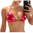 thumbnail image 1 of JuicyRose Women's Metallic Bikini Top - Halter Shiny Triangle Bralette Rave Tops Tie Side Swimsuit Bra, 1 of 6