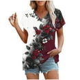thumbnail image 4 of bnaln Womens Summer Tops Trendy Short Sleeve Tshirts Floral Boho Shirts V Neck T Shirts Elegant Flowy Tunic Tops Fashion Loose Fit Pullover Y2K Going Out Tops Holiday Tees, 4 of 4