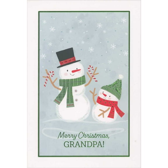 Pictura Big Snowman Holding Candy Canes for Small Snowman Juvenile Christmas Card for Grandpa