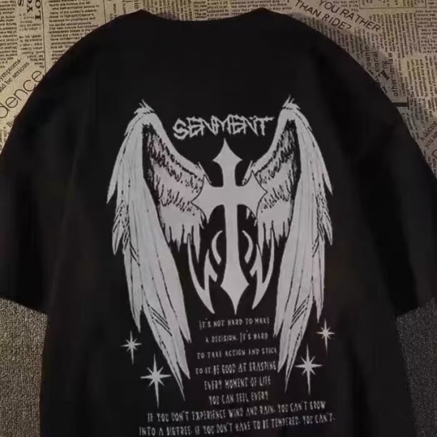 Vintage Goth Punk Shirts for Men Streetwear oversized T-shirts Gothic Cross Y2k Graphic Tees acid Wash T Shirt