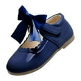 thumbnail image 1 of Splozh Platform Sandals Summer and Spring Girls Boots Cute Flat Solid Color Round Head Ribbon Bow Hook Loop Blue,7-8 Years, 1 of 3