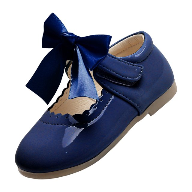 Splozh Toddler Dress Shoes Summer and Spring Girls Boots Cute Flat Solid Color Round Head Ribbon Bow Hook Loop Blue,4.5-5 Years