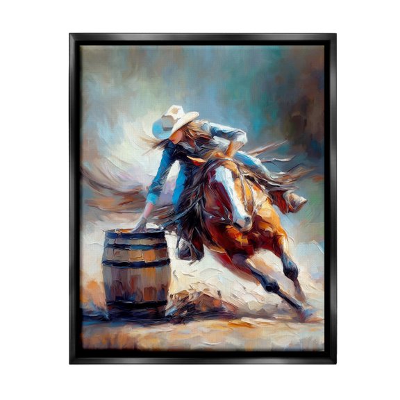 Stupell Industries Racing Rodeo Cowgirl Animals & Insects Painting Black Floater Framed Canvas Art Print Wall Art, 17 x 21