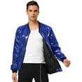 thumbnail image 2 of Unique Bargains Men's Long Sleeves Sequin Varsity Zipper Bomber Jacket XL Blue, 2 of 6