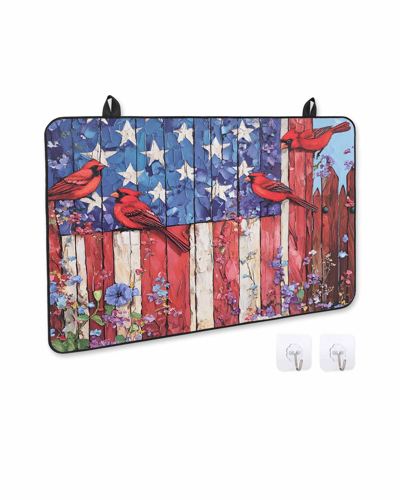nqOlkjepod Large Induction Cooktop Protector Mat 36"x21", American Flag Stove Top Covers for Electric Stove, Red Blue Star Stripe Patriotic Floral Bird Stove Burner Cover Mats, Glass Top Stove Cover