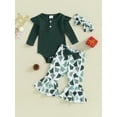 thumbnail image 2 of Suealasg Baby Girls Christmas Outfits Clothes 3M 6M 12M 18M Infant Girls Ribbed Long Sleeves Romper and Elastic Flared Pants Headband Sets 3Piece Casual Fall Clothing for Newborn Girls, 2 of 9