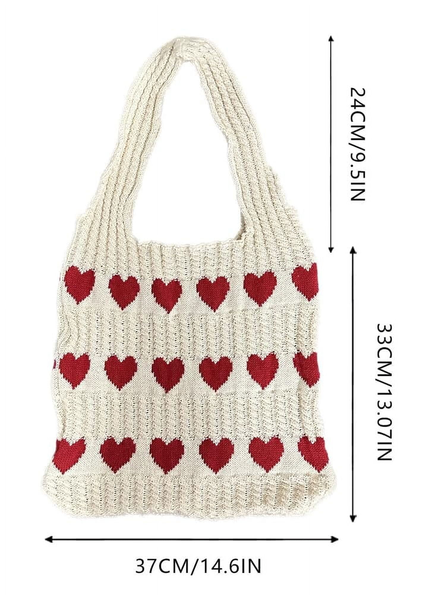 Crochet Tote Shoulder Bag for Women. Large heart - shaped beach bag. Handmade knitted hobo bag