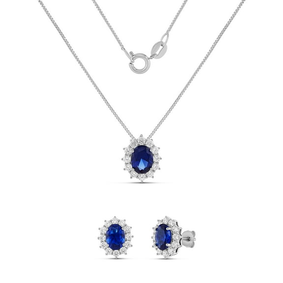 Believe By Brilliance Women's Fine Silver Plated Round Blue CZ Earring and Pendant Set