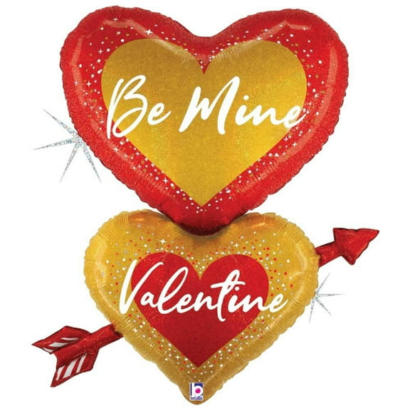 33 inch Be Mine Valentine Heart Arrow Betallic Foil Mylar Balloon - Party Supplies Decorations