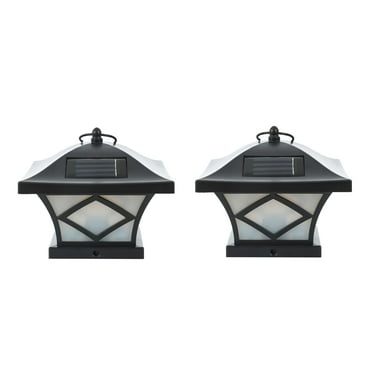 LuxenHome Set of 2 Black Plastic Solar Post Lights