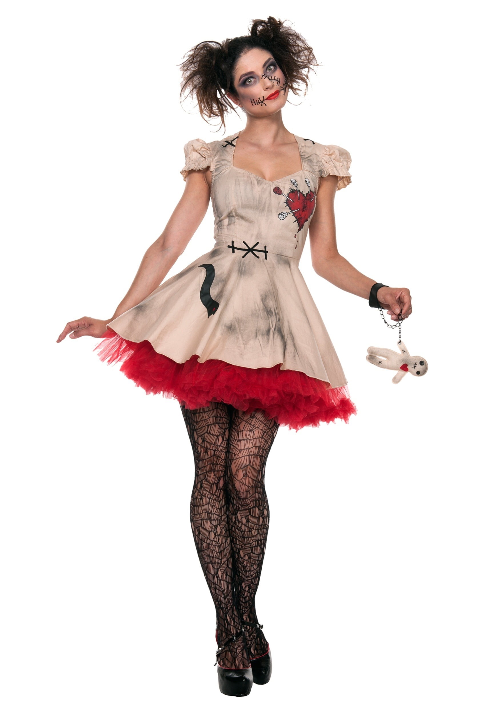 Ladies Miss Voodoo Doll Halloween Fancy Dress Costume Outfit UK 8-16 EU 36-44 