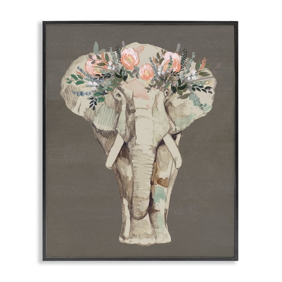Stupell Industries Bohemian Elephant Floral Crown Brown Black Framed Giclee Art, 11 x 14, by Jennifer Goldberger