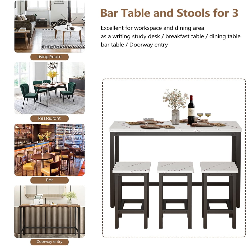 限定価格セール！ 4-Piece Metal Frame Pub Table Set with 3 Stools, Space その他