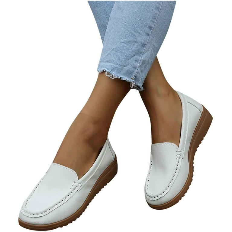 Wioihee Women's Ballet Flats PU Leather Dress Shoes Comfortable Round Toe  Slip on Flats with Floral Eyelets White 9.5(42) - Walmart.com