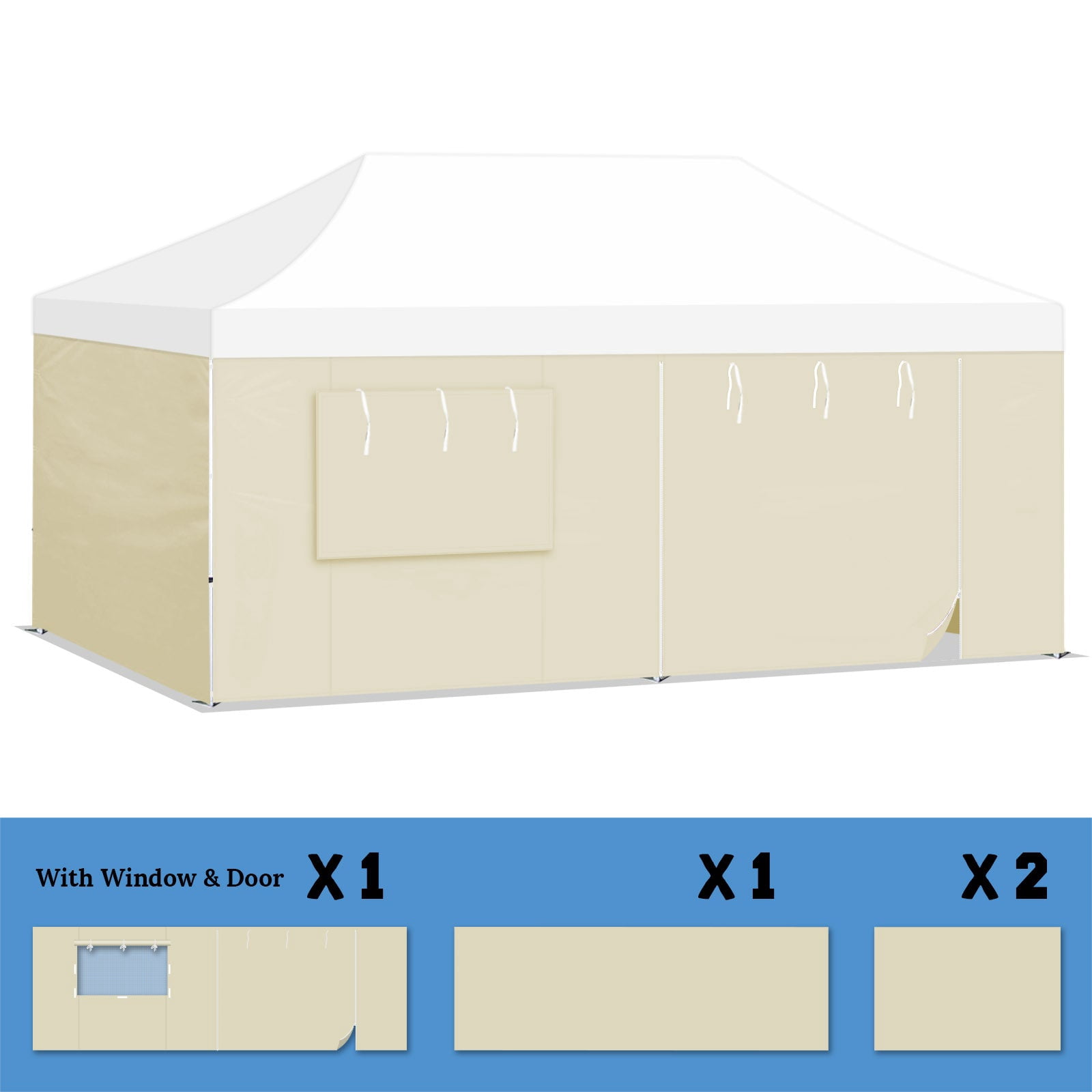 SUNRISEUMBRELLA 19.7x6.54' 10'x20' Pop Up Canopy Party Tent Sidewall ONLY with Zipper Door (Ecru)