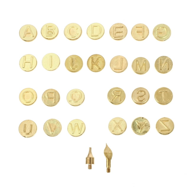 KAKOWELY Woodworking Tool with Durable Copper Tip for Carving Golden Color 26 Letters Set Design,0.43"X0.43"X0.31"