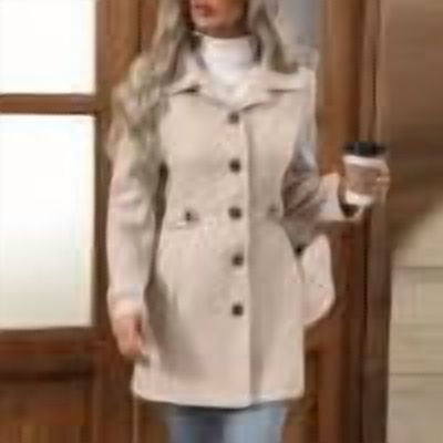 Arnsht Women Winter Long Pea Coats Casual Slim Thickened Tweed Top Cardigan Jacket Single Breasted Trench Coat Beige M