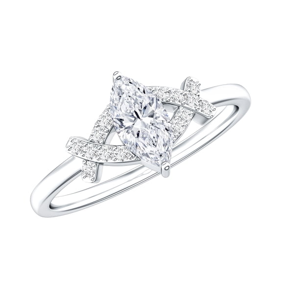 Rosec Jewels Moissanite Marquise Engagement Ring for Women - 4X8 mm - Designer Ring - D-VS1 Quality Certified, 925 Sterling Silver, US 4.00