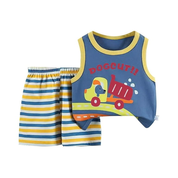 Jamsmile Toddler Boys Outfit Sets Two Piece Casual Sportswear Round Neck Tops With Shorts Two Piece Clothes Daily Play Outdoor Activities