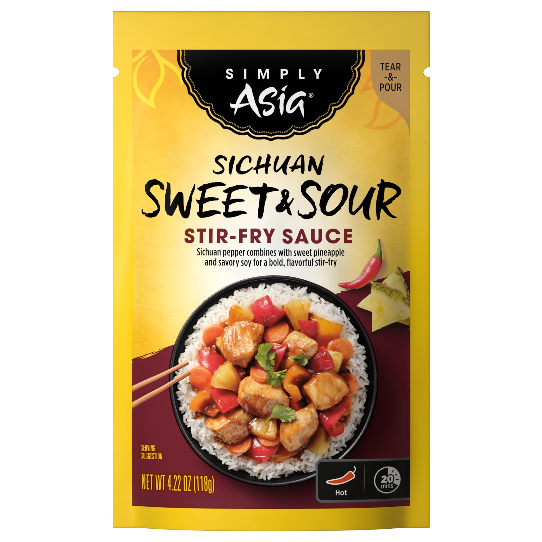 (6 pack) Simply Asia Sichuan Sweet & Sour Stir-Fry Sauce, 4.22 oz Pouch