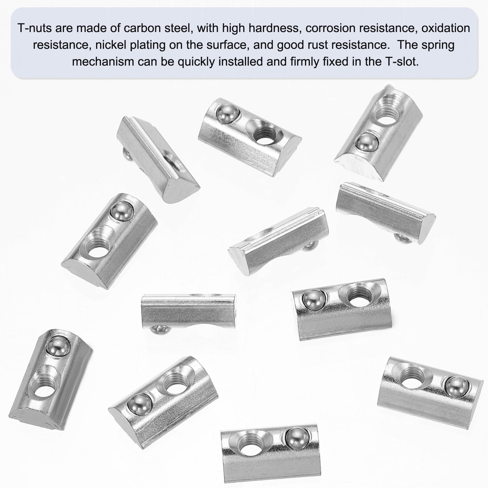 M6 Half Round Roll in Spring T Nuts 4040 Series Carbon Steel T Slot Spring Nuts Silver, 50 Pcs