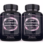 Nutri Nation Liposomal Glutathione 500 mg with Resveratrol, Quercetin & Bromelain, 4-in-1 Capsules, 120 Count (2 x 60), Antioxidant Support