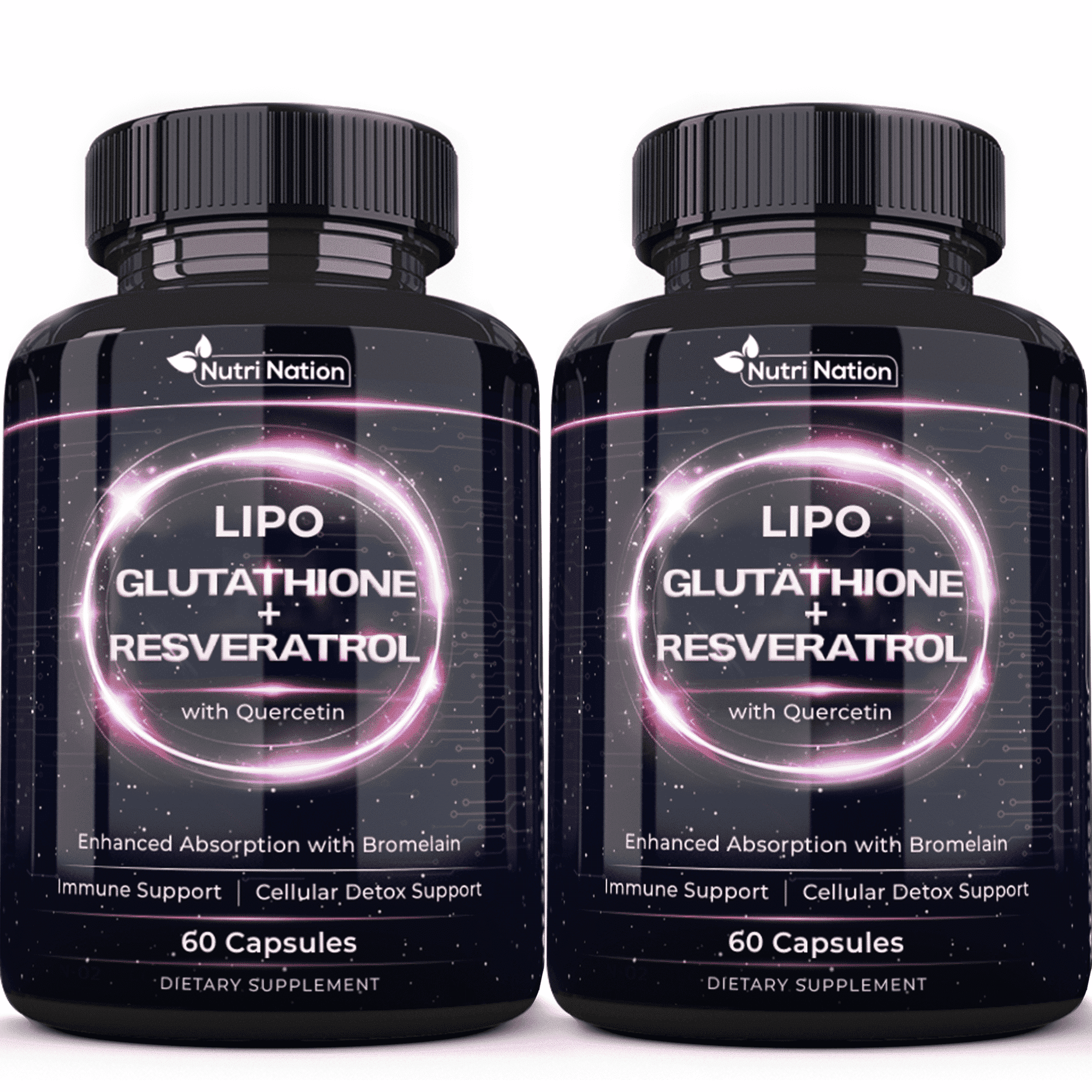Nutri Nation Liposomal Glutathione 500 mg with Resveratrol, Quercetin & Bromelain, 4-in-1 Capsules, 120 Count (2 x 60), Antioxidant Support