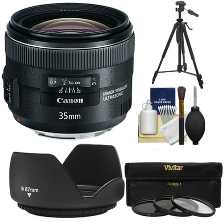 Canon EF 35mm f/2 IS USM Lens with 3 UV/ND8/CPL Filters + Hood + Tripod + Cleaning Kit for EOS 6D, 70D, 5D Mark II III, Rebel T3, T3i, T4i, T5, T5i, SL1 DSLR (Best 35mm Lens For Canon 70d)