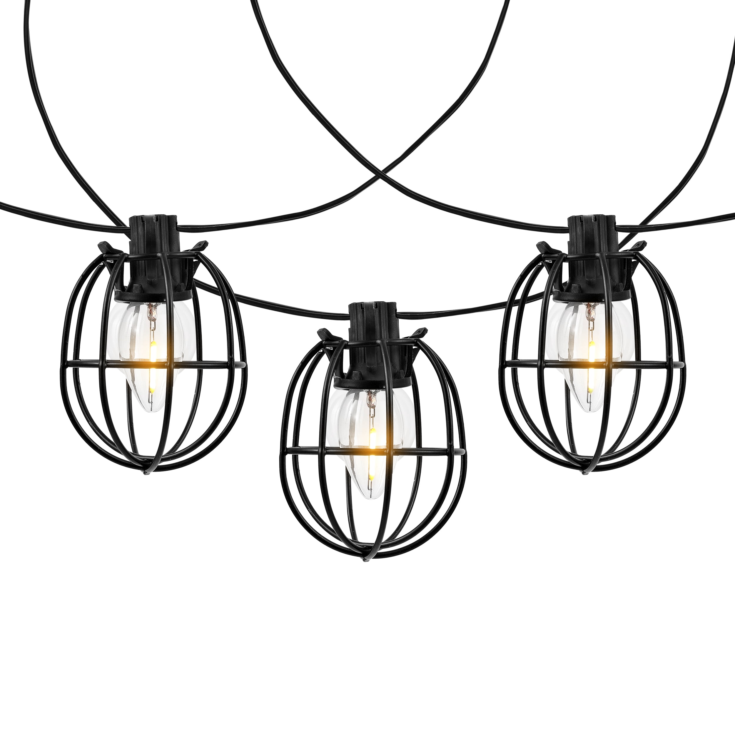 SAFAVIEH Garnet 10-Light C7 Black Plastic Outdoor String Light with Black Shade