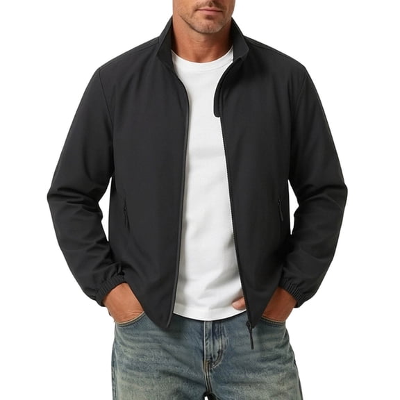 Dxzfnsa Men's Jackets Men Loose Full Zip Up Solid Color Jackets Turndown Collar Casual Long Sleeve Windbreaker with Pockets