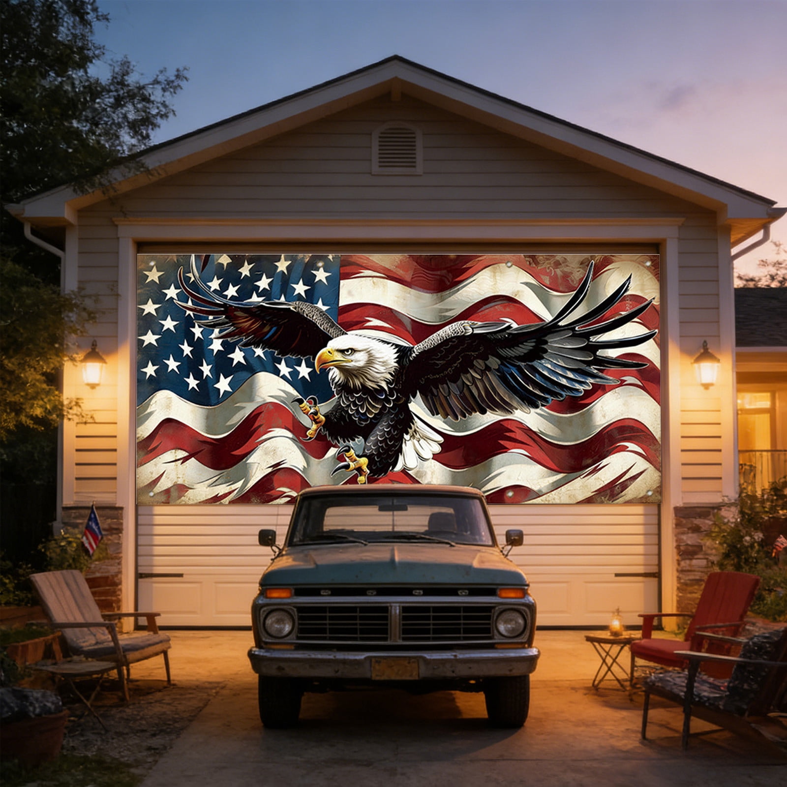 157.4X72.8 In 250Th Usa Anniversary Patriotic Garage Door Cover Bird Flag 4Th Of July Decor