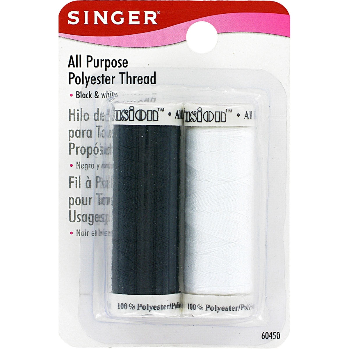 SINGER All-Purpose Polyester Thread 200yd 2/Pkg-Black & White