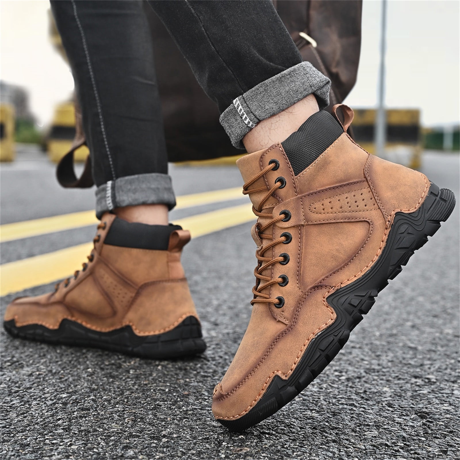 Pronombre físicamente sociedad Men's Casual High-top Leather Shoes Warm Short Boots, Trendy Men's Shoes -  Walmart.com