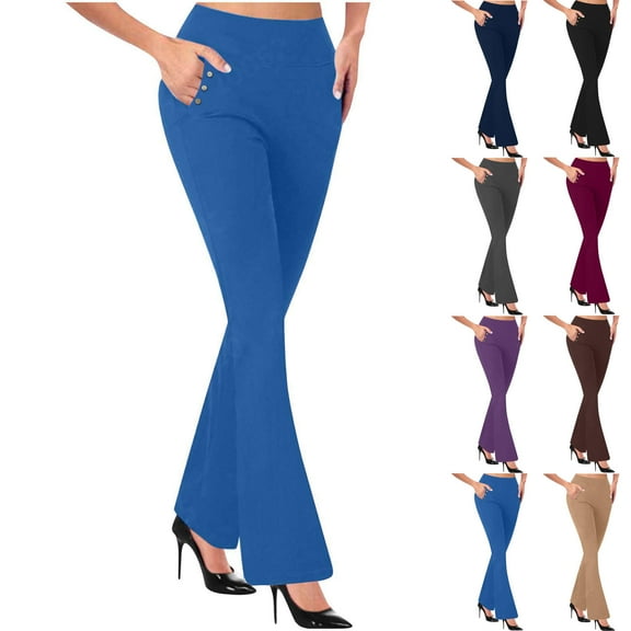 QATAINLAV Work Pants for Women High Waist Dress Pant 2025 Business Casual Outfits Solid Color Workout Bootcut Yoga Leggings Trousers with Pockets Blue XXL Ofertas de Hoy en Liquidación