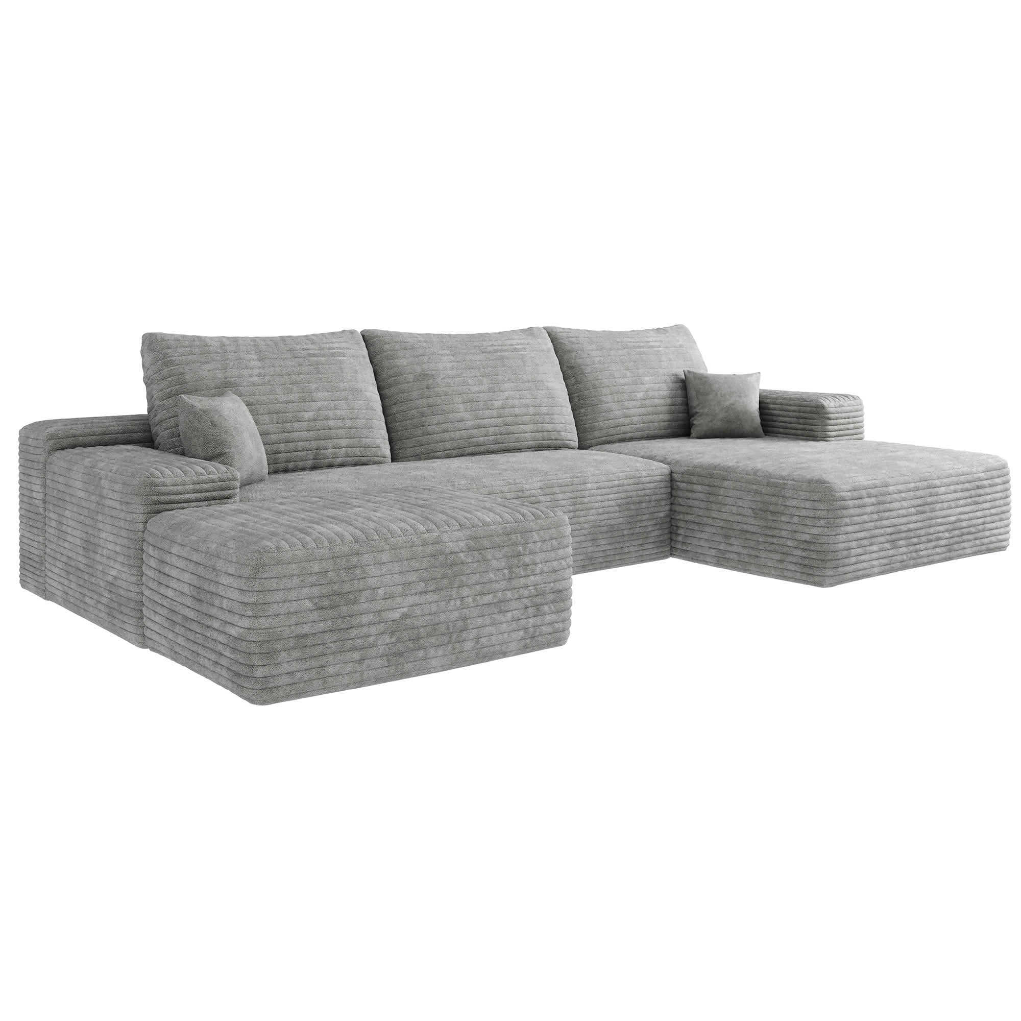 MAYEERTY U-Shaped Modular Cloud Sofa, Plush Corduroy Corner Couch with Ottoman, No Assembly Deep Seat Sofa for Indoor Use