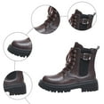 thumbnail image 4 of Womens Fall Platform Combat Boots Fashion Casual Leather Buckles Chunky Mid Calf Riding Ankle Booties, 4 of 6