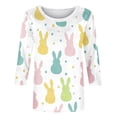 thumbnail image 4 of Ichuanyi Womens Easter Printed 3/4 Length Sleeve Tops Casual Loose Fit Crewneck T Shirts Cute Solid Three Quarter Length Tunic Tops, 4 of 7
