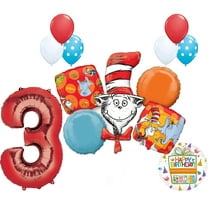 13 pc Dr Seuss Cat in the Hat 3rd Birthday Party Balloon supplies