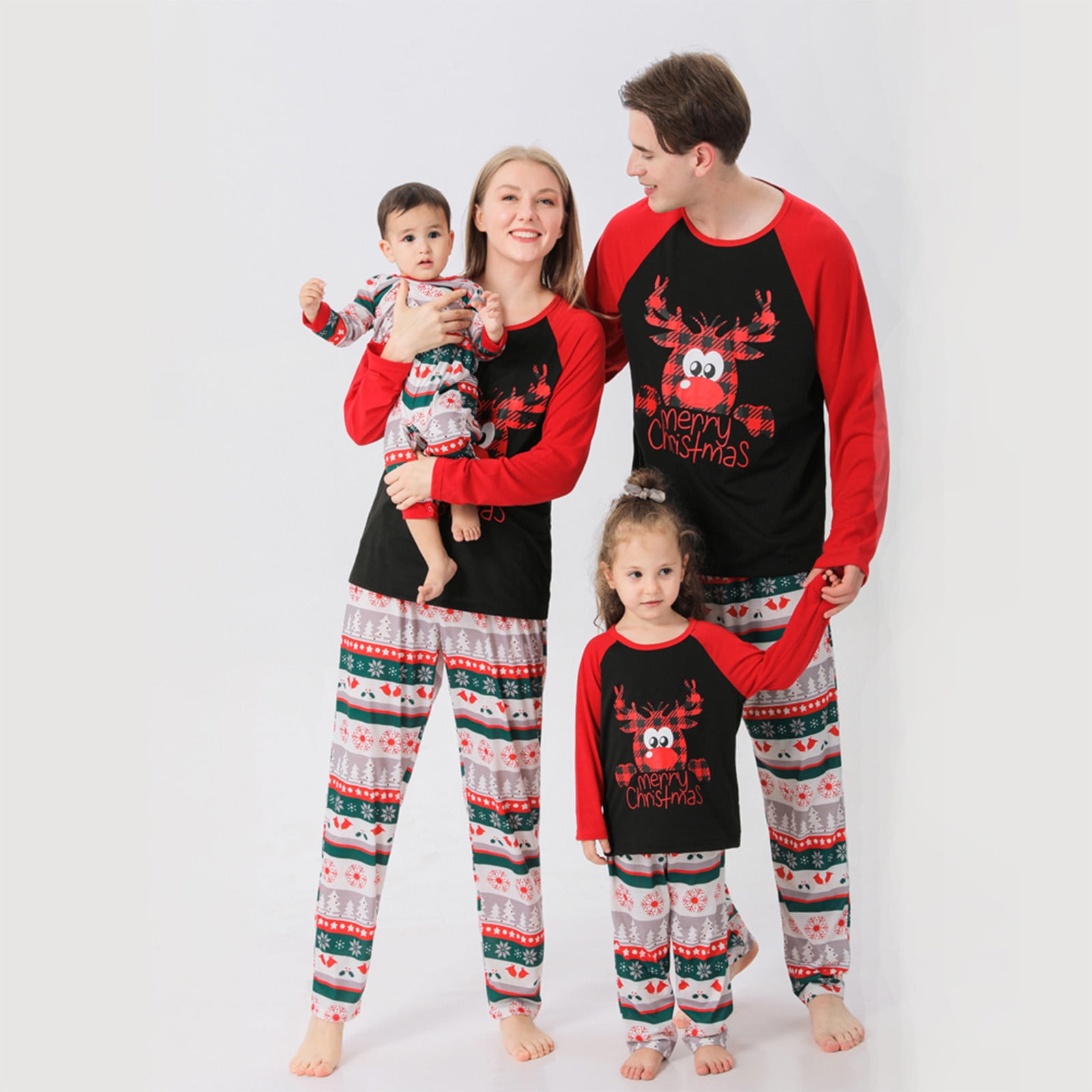 Christmas Pajamas for Family,Christmas Family Matching Pajamas Set Red Plaid Reindeer Pajamas for Women Men Kids Baby 