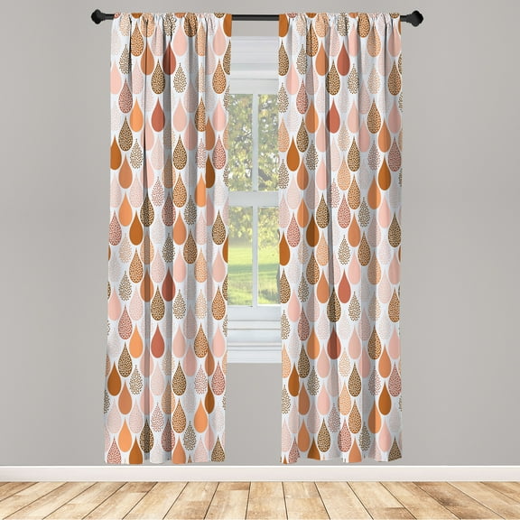 Ambesonne Geometric Curtains, Raindrops Doodle Style, Pair of 28"x84", Pale Caramel