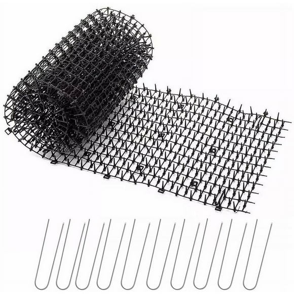 nipocaioGarden Cat Mat with Spikes 200281.8 CM with 10 Metal Stakes, Black