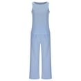 thumbnail image 5 of Idoravan Women Sets Clothing 2PC Fashion Womens Round Neck Solid Sleeveless Blouse +Loose Pockets Pants Sets, 5 of 8
