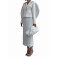 thumbnail image 2 of Business Suit Sets for Women 2 Piece Outfits Floral Applique Peplum Tops Pencil Midi Skirt Set White S, 2 of 8