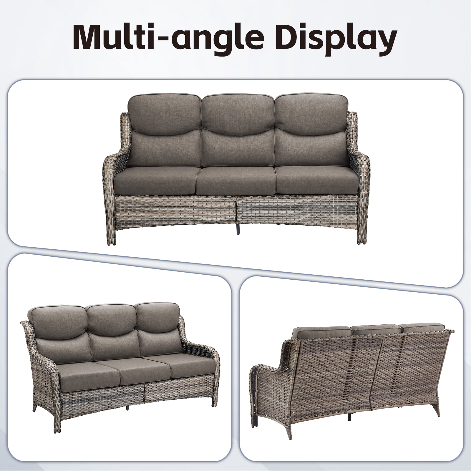 POCASSY 4-Piece Outdoor Patio Furniture Set with Swivel Chairs, Luxury High Back Rattan Wicker Outdoor Conversation Set with 5-inch Thick Seat Cushion Sofa and Swivel Glider Patio Chair for Porch