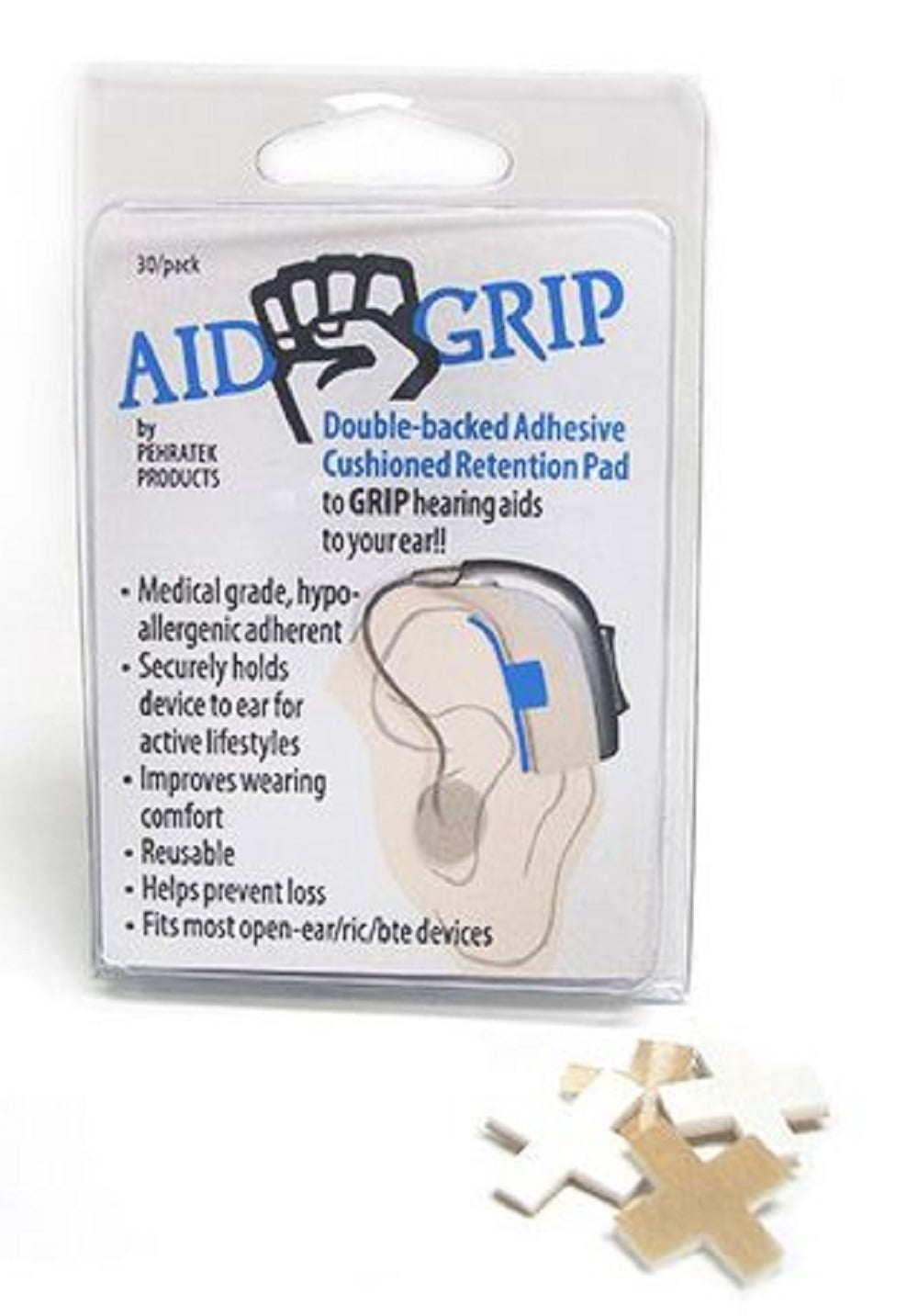 AidGrip Cushion Pads, Pack of 30 for Hearing Aids by Pehratek Products