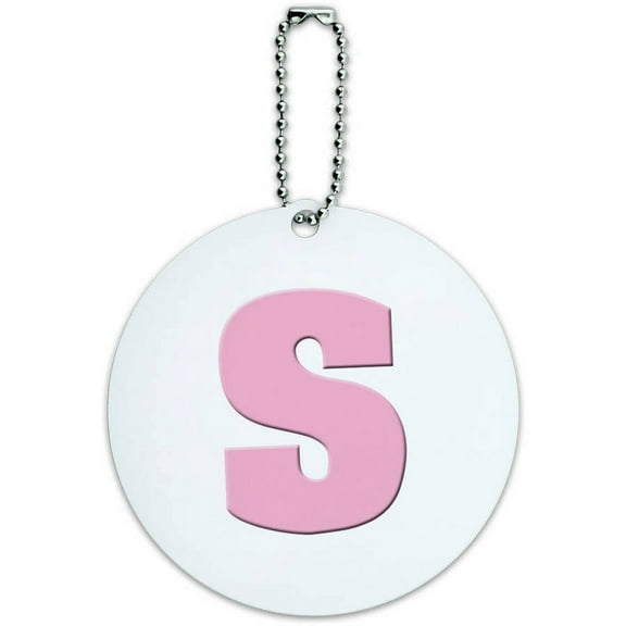 Letter S Initial Baby Girl Block Font Pink Shower Round Luggage ID Tag Card for Suitcase or Carry-On