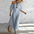 thumbnail image 6 of Yxbdin Off the Shoulder Maxi Dresses for Women Elegant Striped Print Sundresses with Pockets Trendy Puff Flowy Boho Dresses Outdoor Travel Summer Beach Dresses, 6 of 6