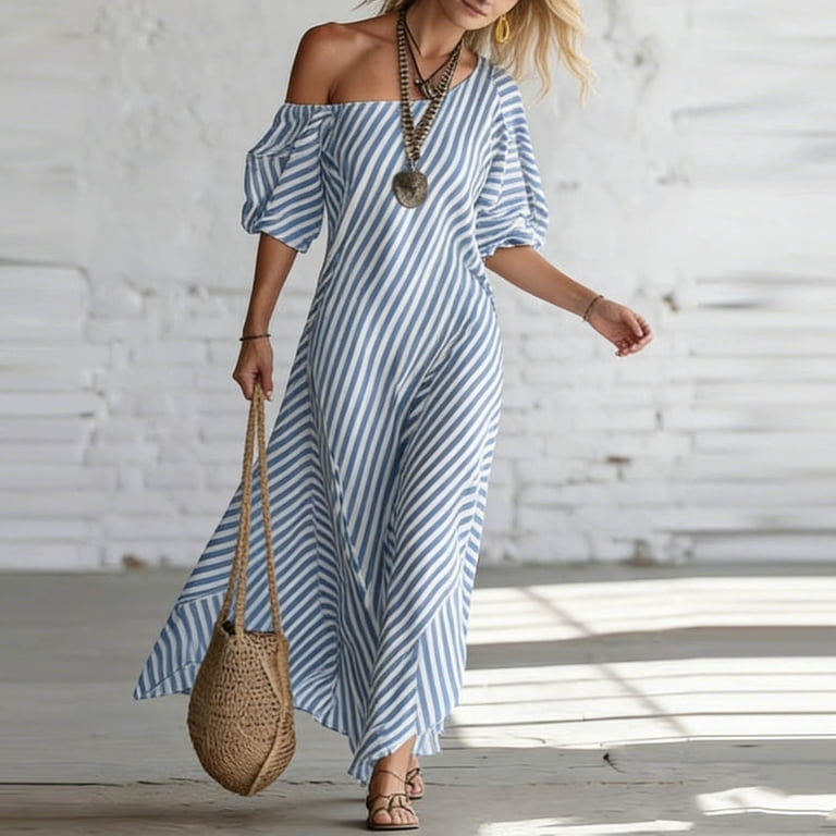 striped boho maxi dress Summer Strapless Maxi Dress