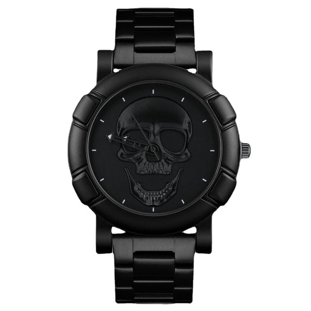 Reloj de hombre con correa de acero y calavera de calavera, reloj de metal con personalidad para hombre, reloj de regalo